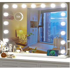 Косметическое зеркало Hasipu со светильниками, 80 x 60 см, голливудское зеркало, зеркало для макияжа с 17 регулируемыми лампочками и 10-кратным уве