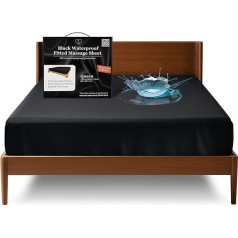 EROTICGEL Extreme Queen Black Fitted Massage, 183 см x 203 см + 35 см, водонепроницаемый наматрасник, водонепроницаемый наматрасник для массажа, подходит для масла, н