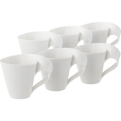 Villeroy & Boch Newwave 2L (10) (ML-2525, Элегантная кофейная чашка из фарфора, изогнутая форма - подходит для 6 персон, 6 чашек, белый, 32 x 21,5 x 9,5 см 6 шт.