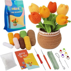IFUNY Crochet Kits for Beginners and Adults, Complete Knitting Kit with Yarn, Crochet Hooks, Step by Step Video, Crochet Kit for Beginners (6 Yellow+Orange+Mandarin Tulip)