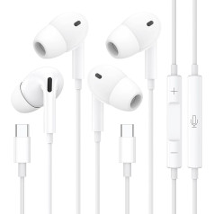2 Pack USB C наушники, USB C проводные наушники для iPhone 15 Pro Max 15 Pro 15 Plus, Hi-Fi стерео шумоподавления наушники с микрофоном и регулировкой громкости дл