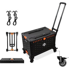 Складная тележка для покупок с отдельным складным ящиком для хранения 60L большой емкости ручная тележка с 360° вращающимися резиновыми коле