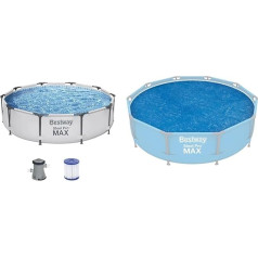 Bestway Steel Pro MAX Frame Pool Set with Filter Pump, Diameter 305 x 76 cm, Light Grey, Round & Flowclear™ Solar Tarpaulin Diameter 289 cm, for Round 305 cm Above Ground Pools, Blue
