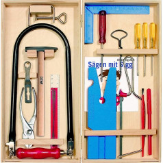 Pebaro 450 Fretsaw Set in Wooden Folding Box, 23 Pieces, Complete Set Carpenter's Box, Wooden Box, Space-Saving Craft Set, Fretsaw Bow Made in Germany, Crafts with Wood, Gift Idea for Children