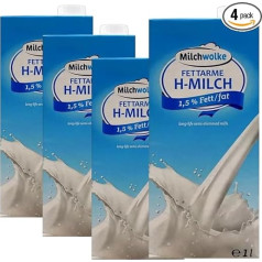Молоко Milchvolke Durable с низким содержанием жира H-Milk 1,5% жирности, 1 литр, упаковка из 4 штук