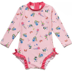 BONVERANO Детский купальник для девочек, купальник для малышей, длинный рукав, молния, цельный купальник с защитой от солнца UPF 50+
