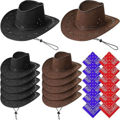 Фетровые ковбойские шляпы с 12 банданами Ковбойская западная шляпа с регулируемым шнурком Широкий ободок Ковбойская шляпа набор для мужчи