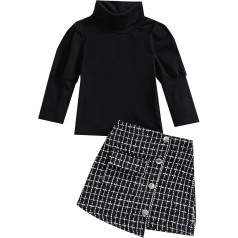 Kupretty малышей младенцев девочек осень зима одежда водолазка сплошной вязать пуловер топы плед пуговица мини юбки комплект наряды