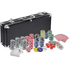 NAIZY Laser Poker Chips 500 Chips Poker Case 12 g Metal Core, Includes 2 x Poker Decks, 5 x Dice, Dealer Button, Big Blind, Little Blind, Poker Set with Silver Aluminium Case - Black