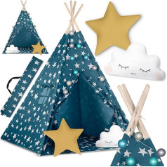 Детская палатка Teepee хлопок деревянный каркас очаровательный дизайн развитие продвижение легко чистить 120 х 120 х 165 см огни синий