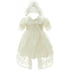 Hansber Baby Girl Christening Dress with Hat Lace Wedding Dress Flower Girl Dress Princess Party Dress Festive Birthday Christening Size 50-92