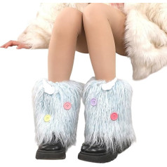 Женщины Зима Теплые Меховые Ноги Утеплители Чулки Японский Аниме Панк Симпатичные Красочные Пуговицы Леггинсы Сапог Манжеты Пушистый Нос