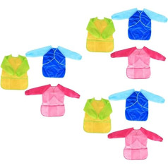 Toyvian Pack of 9 Children's Waterproof Bibs, Smock Bib, Art Coat for Toddlers, Apron, Draw, Painting Coat, Cover, Long Sleeves, Work Wear, Art Supplies, Yellow + Blue + Pink