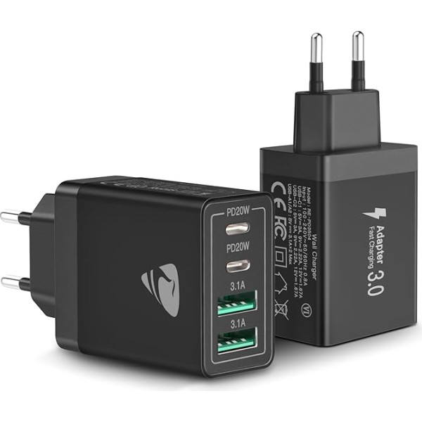 Зарядное устройство 2-Pack USB C, 4-портовый адаптер с USB-C и USB-A, 40 Вт быстрое зарядное устройство PD 3.0 для iPhone 15 Pro Max 14 13 12 11 SE XS XR, Samsung, мобильные тел