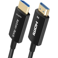 Сертифицированный 8K HDMI кабель Aston Rock, 50ft Long Fiber HDMI 2.1 Cable, 48Gbps Bandwidth, Supports HDR HDCP2.3 eARC 8K60Hz, 4K 120Hz, Compatible with PS5, LG C9, RTX 3090/80, Xbox Series