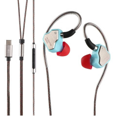 LINSOUL 7Hz Salnotes Zero HiFi 10 mm Dynamic Driver In-Ear Headphones IEM with Metal Composite Membrane, Stainless Steel Front Plate, Removable 2-Pin OFC Cable (Blue, with Microphone, Type C)