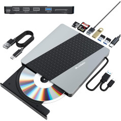 SUIDEK Внешний CD DVD привод, USB 3.0 USB C, портативный CD DVD-+/-RW Burner CD Player для ноутбука с SD/Micro SD Card Reader, 8 в 1 концентратор, совместим с ноутбуками, Mac, PC, Window
