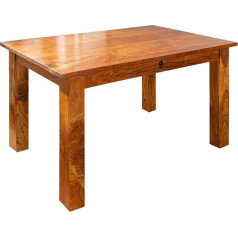 Massivmoebel24.De Обеденный стол Oxford из массива дерева с ящиком #111, из древесины акации - медовый, лакированный, 120 x 85 x 76 см, колониальный стиль, обед