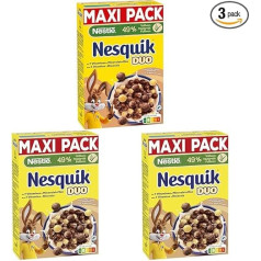 Nesquik Nesquik Nestlé Nesquik Duo Зерновые хлопья с коричневым и белым шоколадом и цельным зерном, упаковка из 3 штук (1 x 585 г)