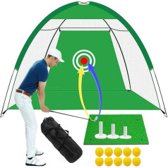 LOVMEAD Golf Practice Net 3 m Chipping Net Set Indoor Outdoor with Golf Mat 10 Golf Practice Balls 3 Tees Rubber Training Golf Net Driving Impact Net Foldable Large Hitting Practice Net
