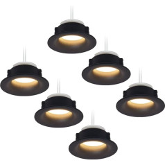HCFEI 6 x LED Recessed Spotlight Set Round - Black 5 Watt Warm White Dimmable 230 V Flat - Recessed Light Diameter 68-76 mm Bore Hole - Recessed Spot Ceiling Spotlight Recessed Ceiling Spotlight