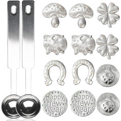 Dongcill 14-Piece Set Tin Casting, 12 тяжелых фигурок и 2 ложки, набор для литья олова на Новый год, новогоднее литье, игра для гадания, счастливый Новый год с