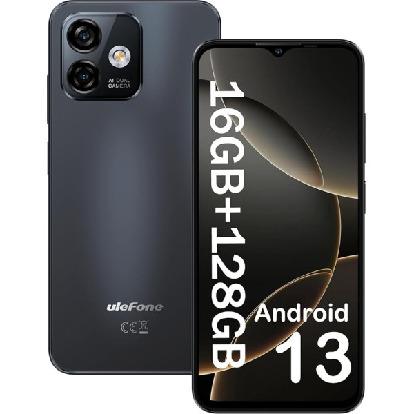 Ulefone Note 16 Pro, 16 ГБ + 128 ГБ Смартфон без контракта, Octa Core 6.52 дюймов HD+ дисплей, Android 13 Мобильный телефон, 4400 мАч 50 МП + 8 МП камера, отпечаток пальца, G
