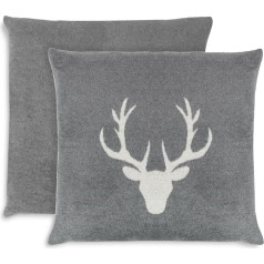 ZOLLNER Комплект из 2 чехлов для подушек размером 50 x 50 см, пушистые и мягкие чехлы для подушек серого цвета, стильное плетение в виде головы оле