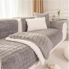 NUODWELL Rabbit Plush Sofa Cover Washable Non-Slip Soft Warm Sofa Slipcover Corner L Shape 1 2 3 Seater Thick Furniture Protector for Kids Pets (Dark Grey, 110x240cm)