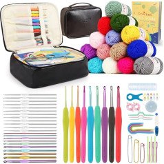 Katech Crochet Set Beginners Adults, Crochet Book, 15 Crochet Yarns for Crochet Knitting, Crochet Accessories Crochet Set with 2.0-6.5 mm Crochet Hooks, 0.6-1.9 mm Mini Crochet Hook, Crochet Jumper,