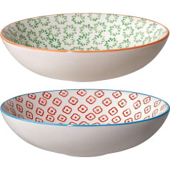 Bloomingville Emma Retro Soup Bowl Soup Plate Deep Plate Vintage Diameter 19 cm Green Red Ceramic Set of 2 Holds Approx. 550 ml