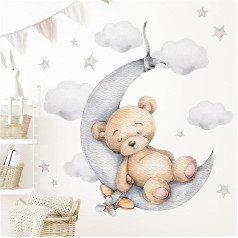 Little Deco DL831-4 Наклейка на стену Мишка на Луне для детской комнаты Мишка со звездами Украшение детской комнаты