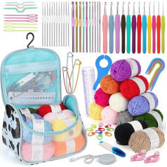 Aeeque Crochet Set for Beginners with Acrylic Wool, Crochet Hook Set with Accessories, Bag, Crochet Hook for Crochet for Blankets, Hats, Sweaters, Lightweight Crochet Set, Ergonomic 0.6 mm - 8.0 mm