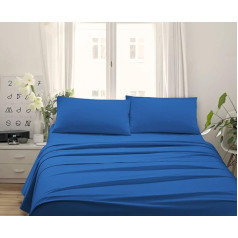 Made in Italy - Capri Complete Double Bed Linen 140 cm 4 Pieces in Cotton - 1 Flat Sheet + 1 Fitted Sheet + 2 Pillowcases 50 x 80 cm (Double 140, Royal Blue)