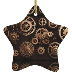 WHJYYXDE Weihnachtlicher Keramik-Stern-Anhänger - festliches hängendes Ornament für Einkaufszentrum, Häuser, 7,9 x 7,9 см, Steampunk, mechanische Zahnräder