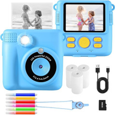 AORILE Kids Camera Instant Camera for Kids, 1080P HD Digital Camera with 32G SD Card, 3 Rolls Printing Paper and 6 Colouring Pencils, Birthday Gift for Children 3-14 Years (Blue)