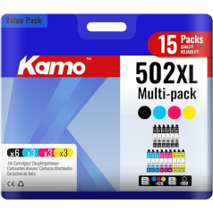 Картриджи для принтеров kamo 502 XL Совместимость с картриджами Epson 502 502XL (15 упаковок) для Expression Home XP-5100 XP-5105 XP-5150 XP-5155, Workforce WF-2860DWF WF-2865DWF WF-2880DWF WF-2885D
