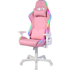 DELTACO GAMING PCH90 - Эргономичное игровое кресло со светодиодами (искусственная кожа, RGB-подсветка, поясничная и шейная подушки) - розовый/розовый
