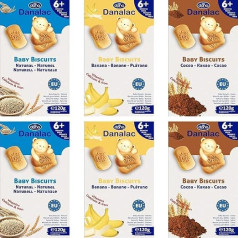 DANALAC Baby Biscuits 120 g Combination Snack Pack - 2 Banana, 2 Cocoa, 2 Natural Plain - перекусы и питание для малышей от 6 месяцев с кальцием, железом и витаминами