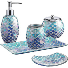 Набор стеклянных аксессуаров для ванной комнаты Whole Housewares Mosaic, 5 предметов - дозатор для мыла, чаша для комода, держатель для зубных щеток, по