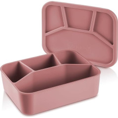 KLIPPSI® Lunch Box Large 4 Compartments Lunch Box Storage Containers Made of Platinum Silicone Tear-Resistant, Heat-Cold-Resistant, Leak-Proof, Dishwasher Safe (Pink)