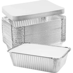 outihome 50 x 930 мл Алюминиевые миски для еды с картонными крышками Одноразовые миски для еды Подходят для духовки, гриля, заморозки, хранения про