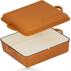 Mahlzeit Чугунное эмалированное блюдо для запекания 10,5 литров Солнечный апельсин Блюдо для запекания 2-в-1 со сковородой Блюдо для запекания с 