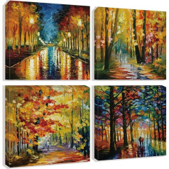 Yarou Art Красочный Пейзаж Нефть Живопись Стены Холст Живопись Абстрактная Текстура Радуга Деревья с Прогулки 4 Шт. для Гостиной Спальня Произ