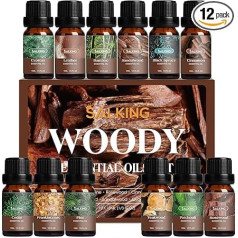 Набор эфирных масел SALKING Woody, 12 x 10 мл Подарочный набор аромамасел для диффузора, ладан, тик, сандаловое дерево, кипарис, кедровое дерево, пачу