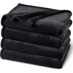 PHF Cuddly Fluffy Fleece Blanket, Oeko-Tex Soft Warm Blanket, Bedspread, Throw Blanket for Sofa, Bed, Black, 220 x 240 cm