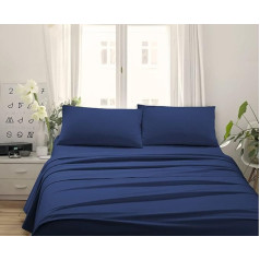 Made in Italy - Capri Complete Single Bed Linе 3 Pieces in Cotton - 1 Flat Sheet + 1 Fitted Sheet + 1 Pillowcase 50 x 80 cm (Single, Navy Blue)