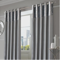 Sienna Crushed Velvet Fully Lined Faux Silk Eyelet Curtains for Window Silver Grey 66