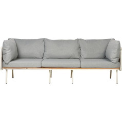 Senise Garden Sofa 3-Seater White Metal Faux Wood Cushions Grey Paper Rope