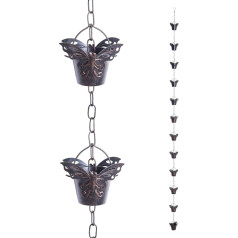 TZSSP Regenkette, Kupfer-Regenketten, 12 Tassen, 2,4 м Dachrinnenkette, verstellbare Regenfängerkette für Outdoor-Gartendekoration, Ersatz-Fallrohr für Dachrinnen, Schmetterling